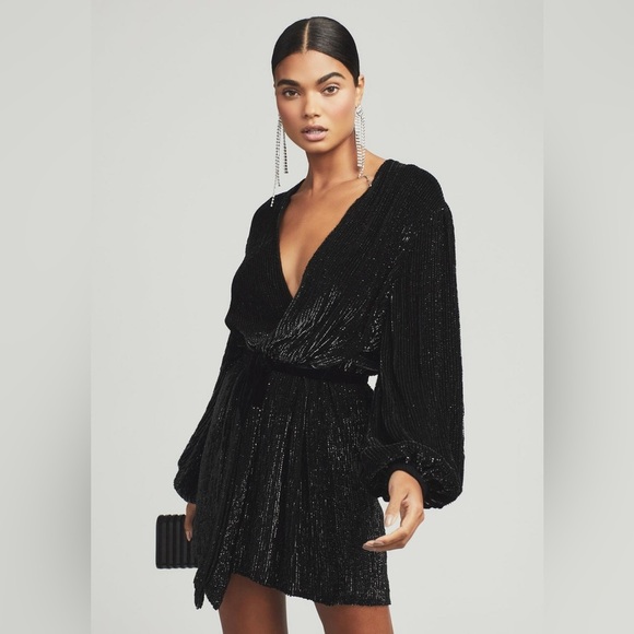 Celeb & BLOGGER FAVE RETROFETE Gabrielle Dress Robe Wrap Sequin Black NEW XS - Picture 10 of 13